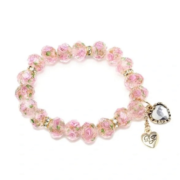BETSEY JOHNSON Pink Flower Beaded Stretch Bracelet - Picture 4 of 7
